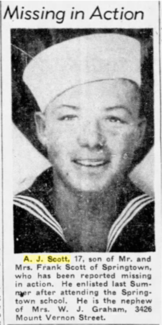 AJ Scott USS Arizona News Clipping